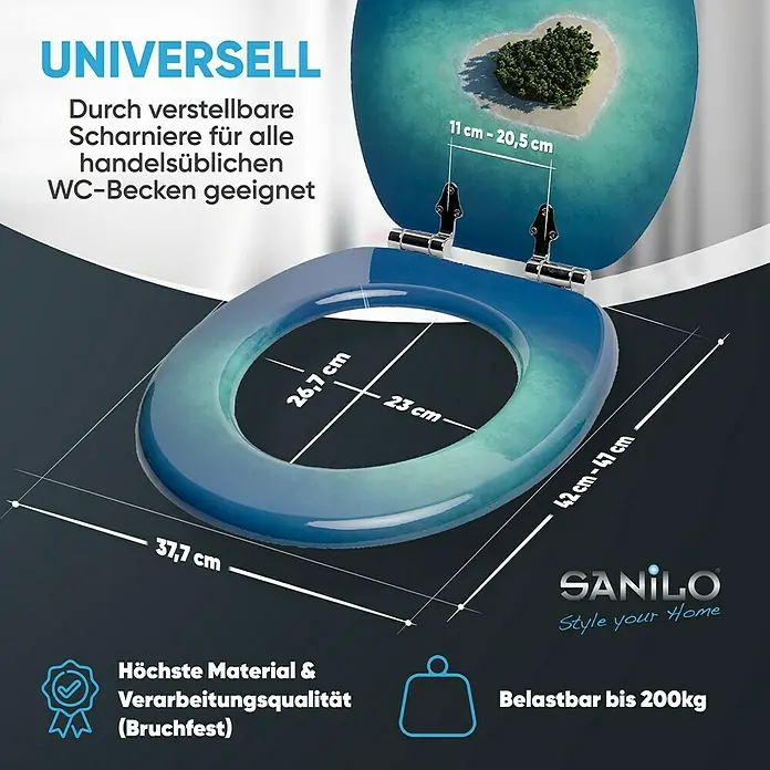 SANILO WC-Sitz Dream Island mit Absenkautomatik - MDF, Blau, Mit Absenkautomatik