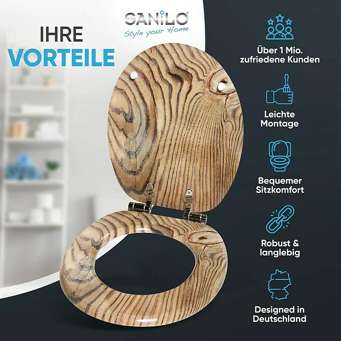 SANILO WC-Sitz Grain mit Absenkautomatik - MDF, Braun, Mit Absenkautomatik