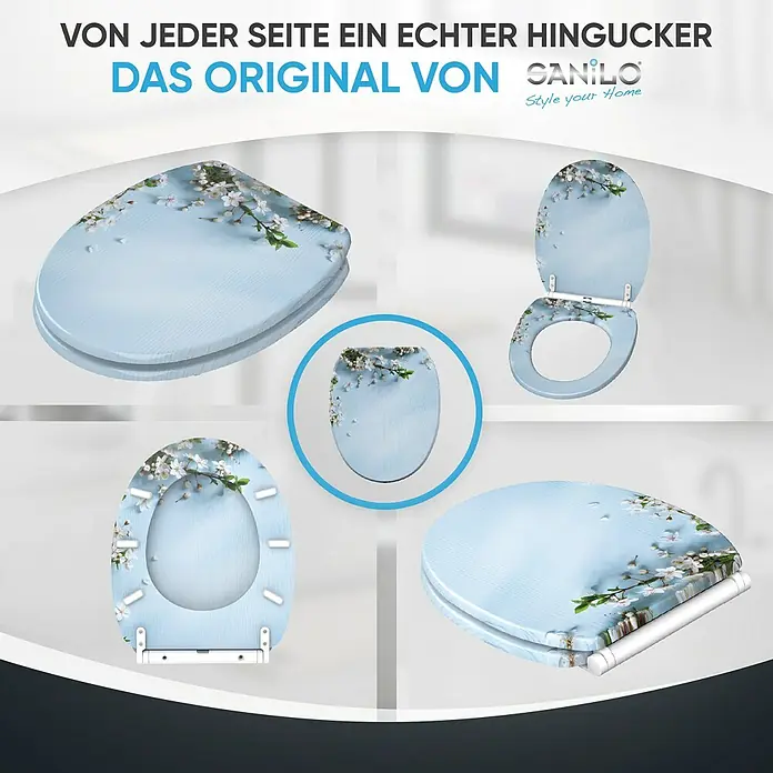 SANILO WC-Sitz Sakura mit Schnellverschluss - MDF, Blau, Mit Absenkautomatik