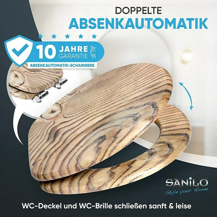 SANILO WC-Sitz Grain mit Absenkautomatik - MDF, Braun, Mit Absenkautomatik
