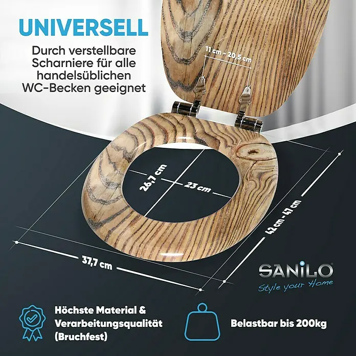 SANILO WC-Sitz Grain mit Absenkautomatik - MDF, Braun, Mit Absenkautomatik