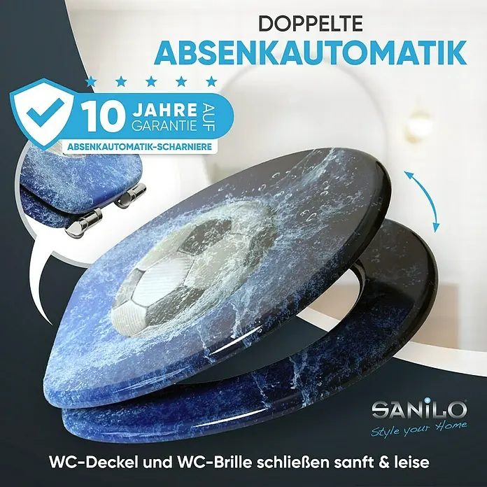 SANILO WC-Sitz Soccer mit Absenkautomatik - MDF, Blau, Mit Absenkautomatik