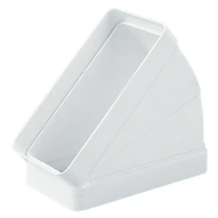 Codo horizontal rectangular Tubpla - 120 mm, 45 ° - Pieza de conducto de aire blanca, rectangular y en ángulo, diseñada para conectar tubos de ventilación en un ángulo específico.