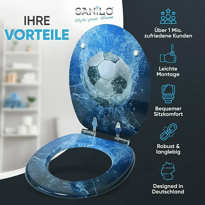 SANILO WC-Sitz Soccer mit Absenkautomatik - MDF, Blau, Mit Absenkautomatik