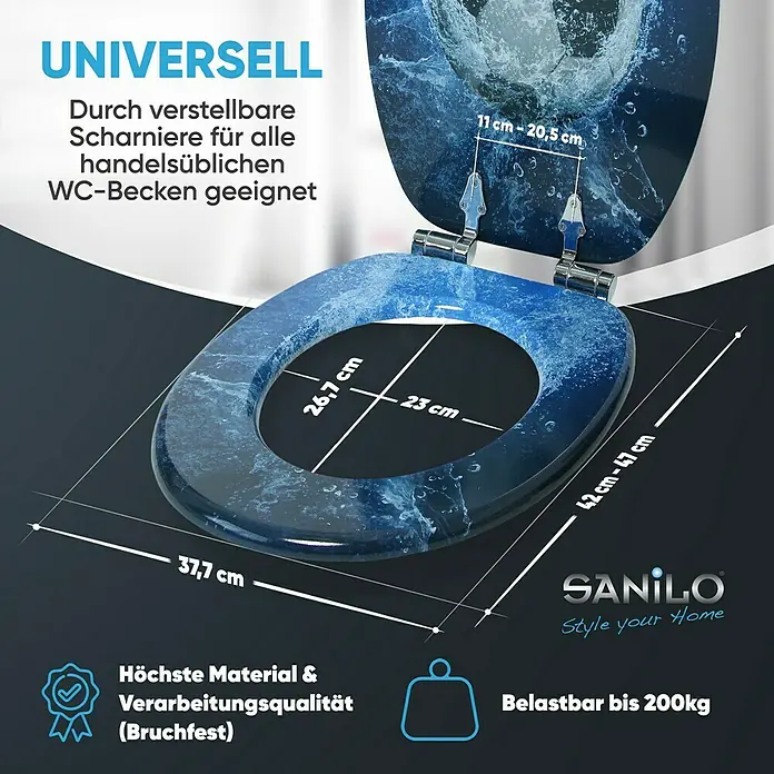 SANILO WC-Sitz Soccer mit Absenkautomatik - MDF, Blau, Mit Absenkautomatik