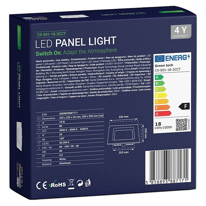 Green Tech Ugradbena LED svjetiljka  (18 W, D x Š x V: 220 x 220 x 25 mm, Bijela) | BAUHAUS