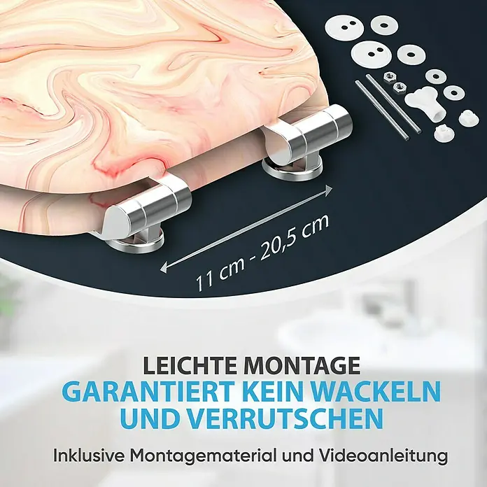SANILO WC-Sitz Marmor Rosa mit Absenkautomatik - MDF, Pink, Mit Absenkautomatik
