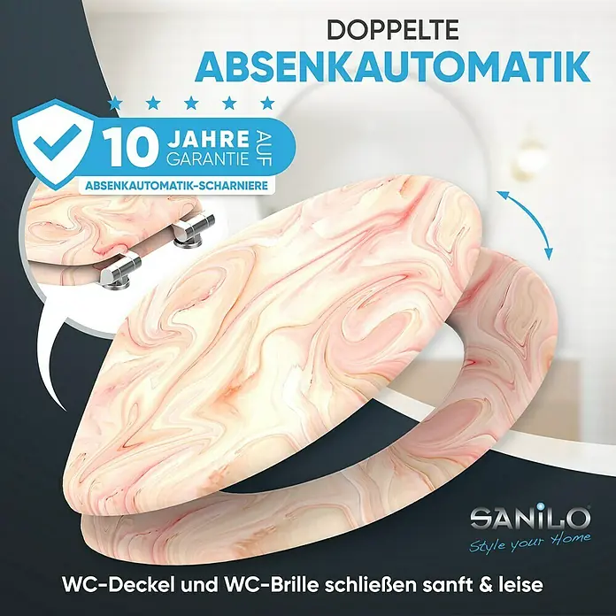SANILO WC-Sitz Marmor Rosa mit Absenkautomatik - MDF, Pink, Mit Absenkautomatik