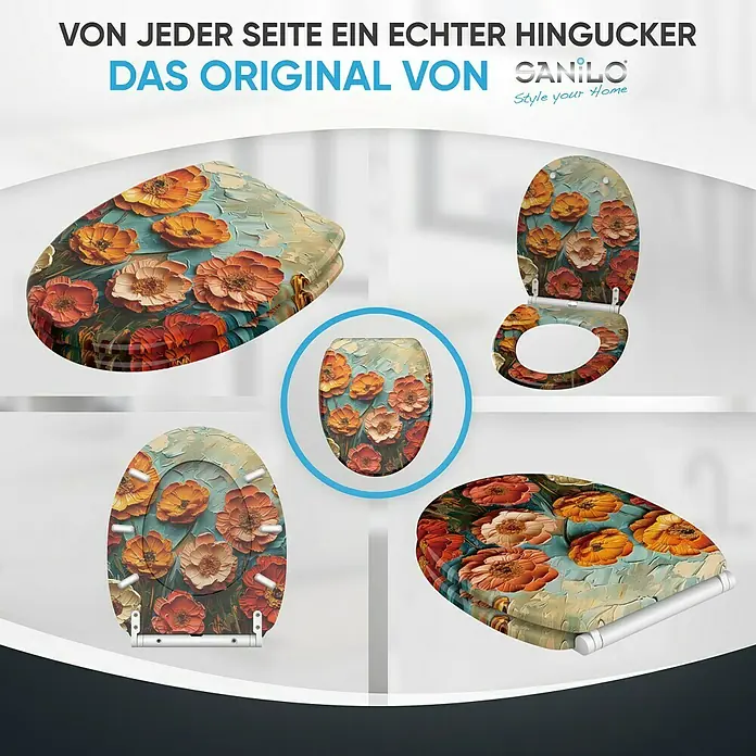 SANILO WC-Sitz Florum mit Schnellverschluss - MDF, Orange|Rot|Blau, Mit Absenkautomatik