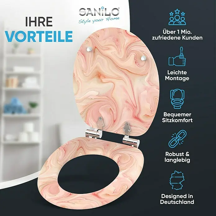 SANILO WC-Sitz Marmor Rosa mit Absenkautomatik - MDF, Pink, Mit Absenkautomatik
