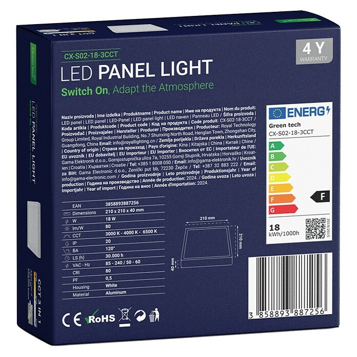 Green Tech LED panel  (18 W, D x Š x V: 210 x 210 x 40 mm, Bijela) | BAUHAUS