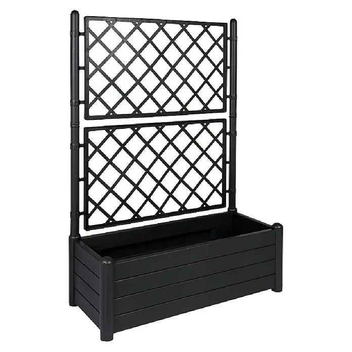 Pflanzkasten Set - Außenmaß (L x B x H): 100 x 43 x 142 cm, Kunststoff, Anthrazit, mit Spalier, 2 Stk. - Schwarzer Pflanzkasten mit integriertem Rankgitter für Kletterpflanzen.