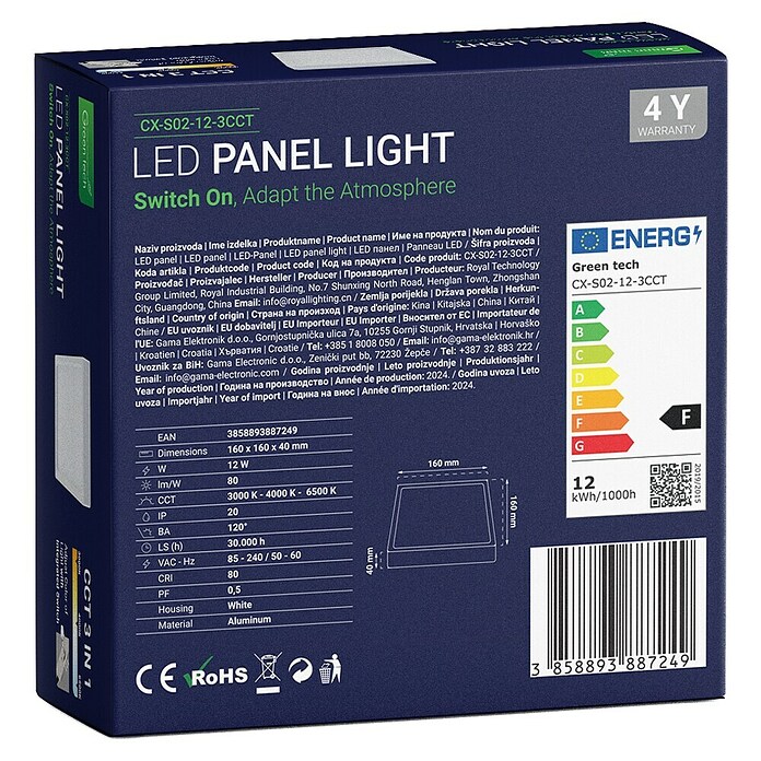 Green Tech LED panel  (12 W, D x Š x V: 160 x 160 x 40 mm, Bijela) | BAUHAUS