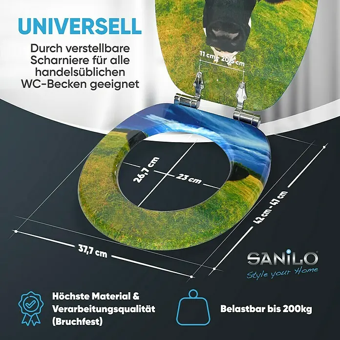SANILO WC-Sitz Kuhkopf mit Absenkautomatik - MDF, Multicolor, Mit Absenkautomatik