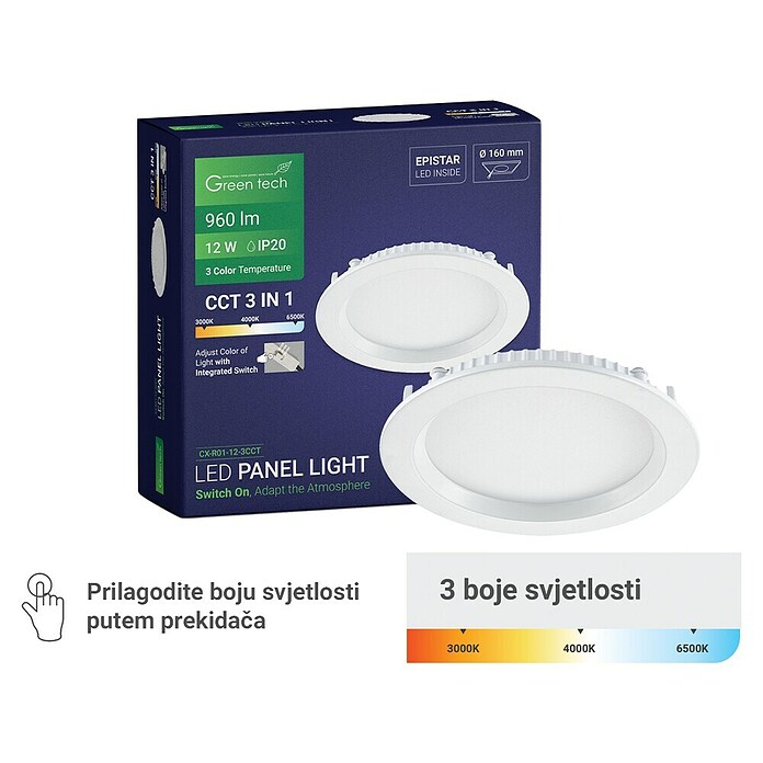 Green Tech LED panel okrugli  (12 W, Ø x V: 17 x 2,5 cm, Bijela) | BAUHAUS