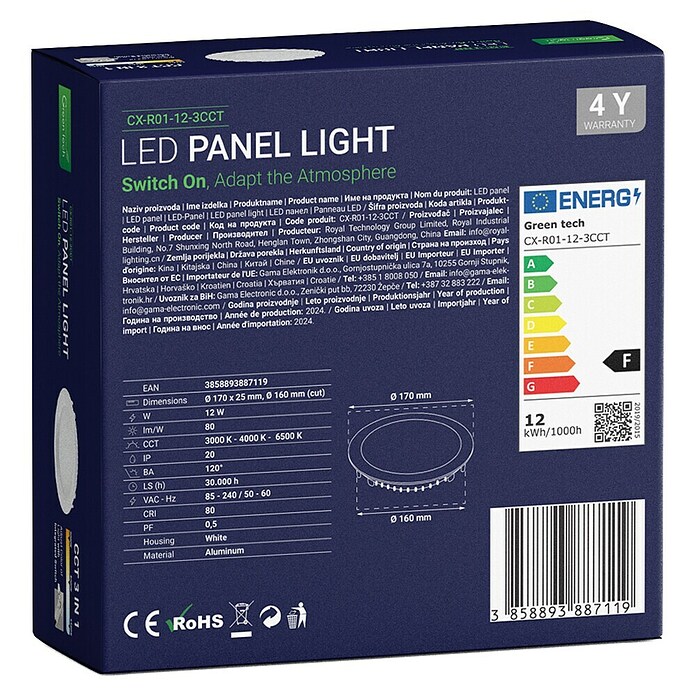 Green Tech LED panel okrugli  (12 W, Ø x V: 17 x 2,5 cm, Bijela) | BAUHAUS