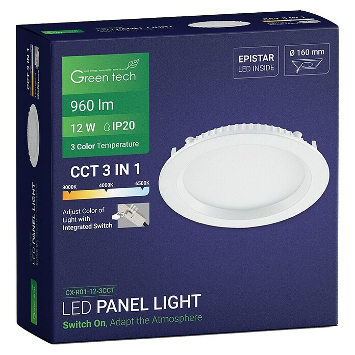 Green Tech LED panel okrugli  (12 W, Ø x V: 17 x 2,5 cm, Bijela) | BAUHAUS