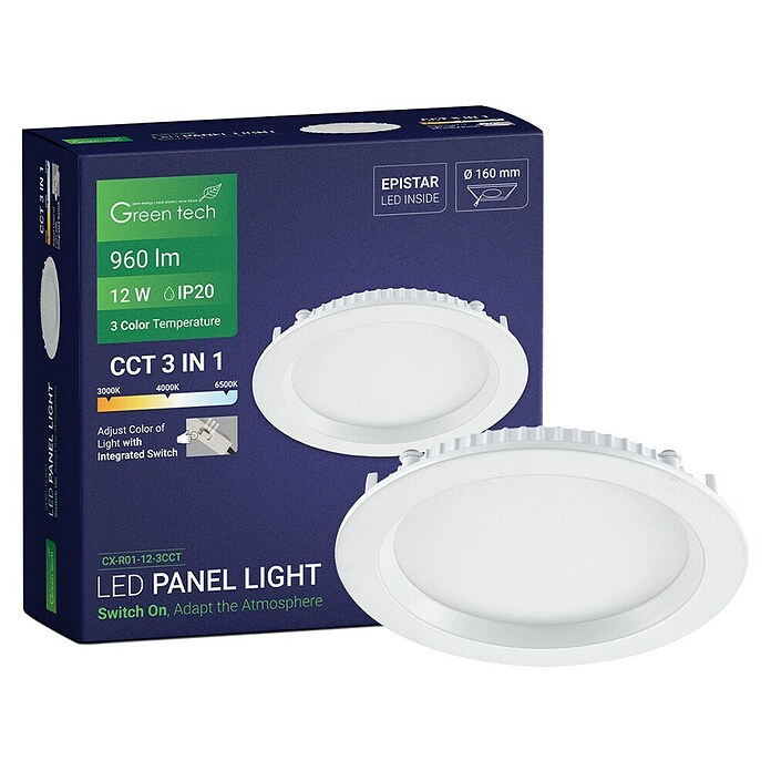 Green Tech LED panel okrugli  (12 W, Ø x V: 17 x 2,5 cm, Bijela) | BAUHAUS