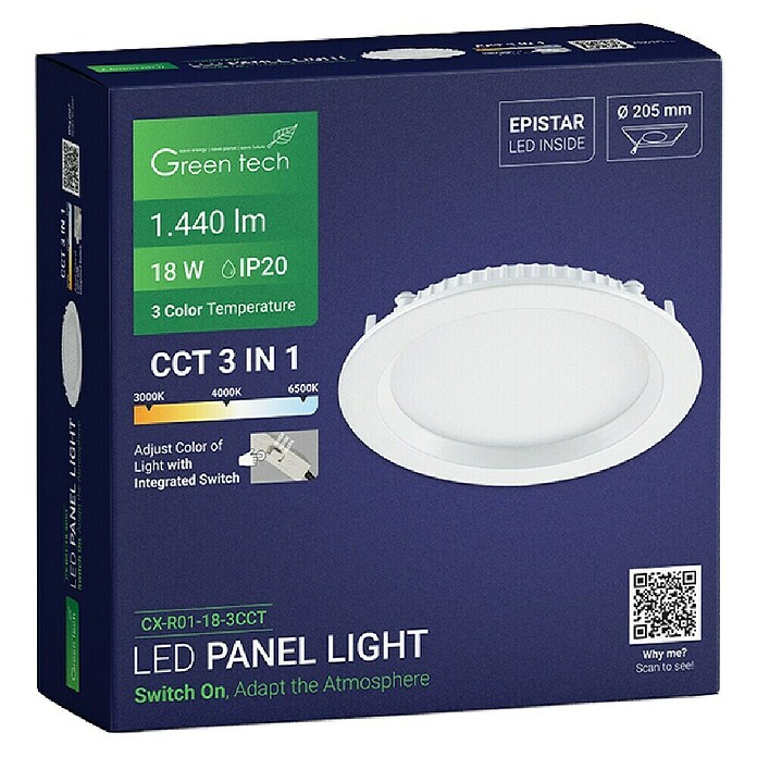 Green Tech LED panel okrugli  (18 W, Ø x V: 22 x 2,5 cm, Bijela) | BAUHAUS