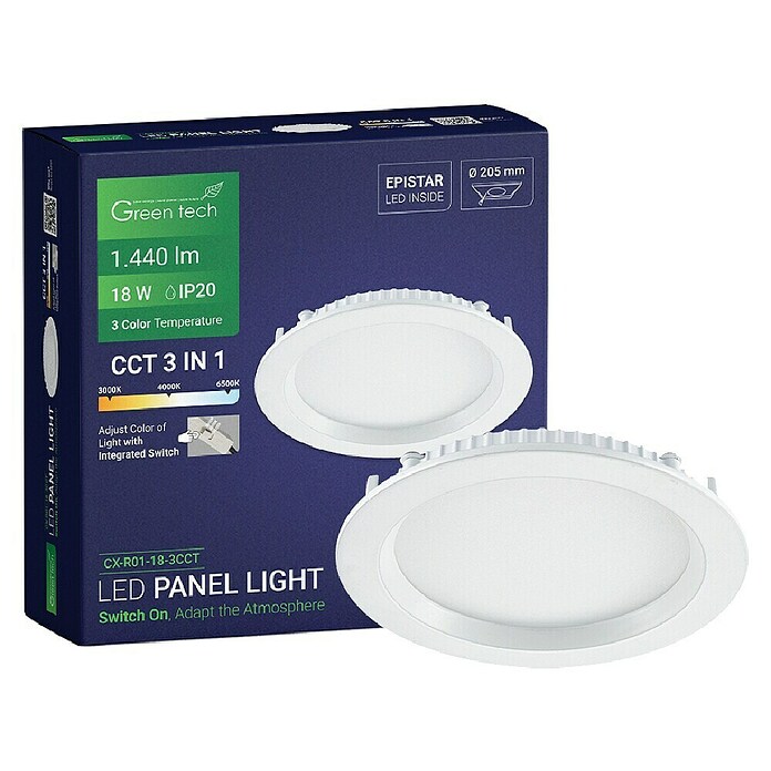 Green Tech LED panel okrugli  (18 W, Ø x V: 22 x 2,5 cm, Bijela) | BAUHAUS
