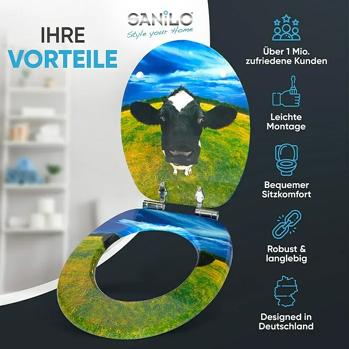 SANILO WC-Sitz Kuhkopf mit Absenkautomatik - MDF, Multicolor, Mit Absenkautomatik