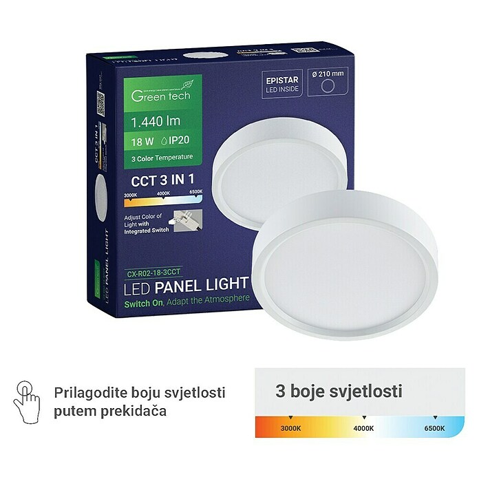 Green Tech LED panel  (18 W, Ø x V: 21 x 4 cm, Bijela) | BAUHAUS