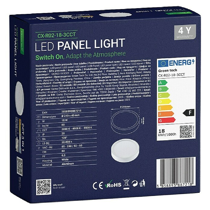 Green Tech LED panel  (18 W, Ø x V: 21 x 4 cm, Bijela) | BAUHAUS