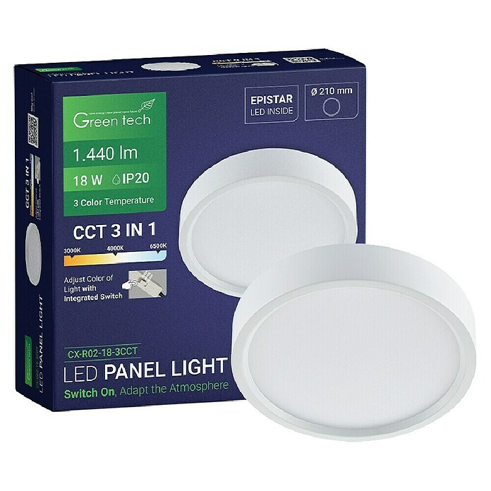 Green Tech LED panel  (18 W, Ø x V: 21 x 4 cm, Bijela) | BAUHAUS