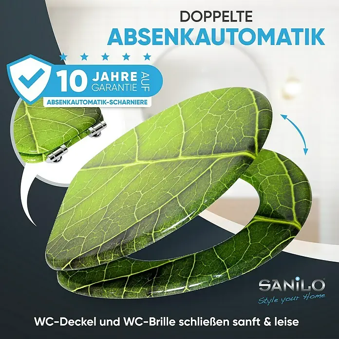 SANILO WC-Sitz Blatt mit Absenkautomatik - MDF, Grün, Mit Absenkautomatik