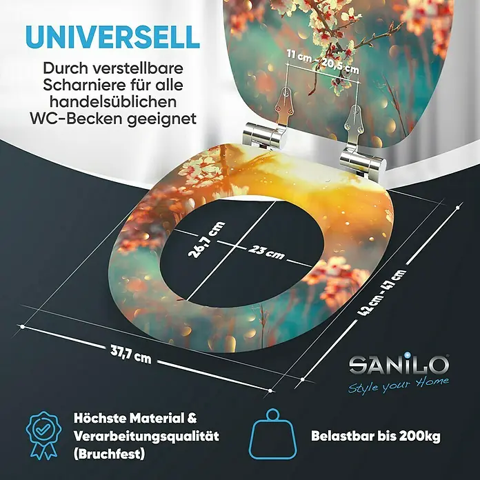 SANILO WC-Sitz Kirschblüte mit Absenkautomatik - MDF, Orange, Mit Absenkautomatik