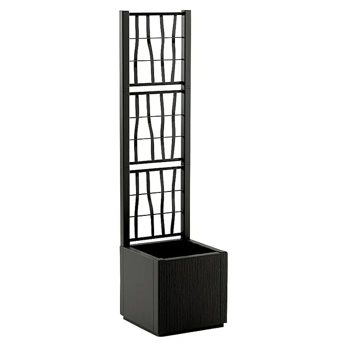 Pflanzkasten Set - Außenmaß (L x B x H): 36 x 36 x 140 cm, Kunststoff, Anthrazit, mit Spalier, 2 Stk. - Hoher schwarzer Pflanzkasten mit integriertem Metallspalier mit geschwungenen vertikalen Stäben, für Kletterpflanzen.