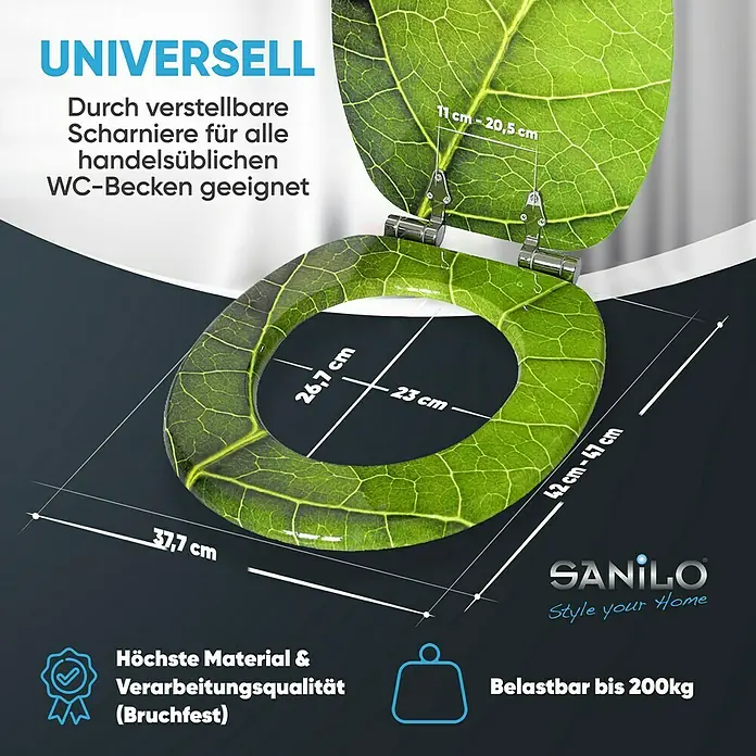 SANILO WC-Sitz Blatt mit Absenkautomatik - MDF, Grün, Mit Absenkautomatik