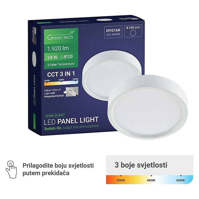 Green Tech LED panel  (24 W, Ø x V: 29 x 4 cm, Bijela) | BAUHAUS