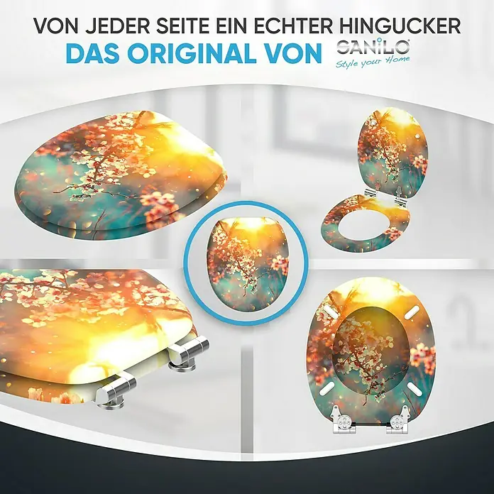 SANILO WC-Sitz Kirschblüte mit Absenkautomatik - MDF, Orange, Mit Absenkautomatik