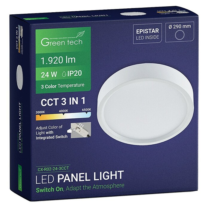 Green Tech LED panel  (24 W, Ø x V: 29 x 4 cm, Bijela) | BAUHAUS
