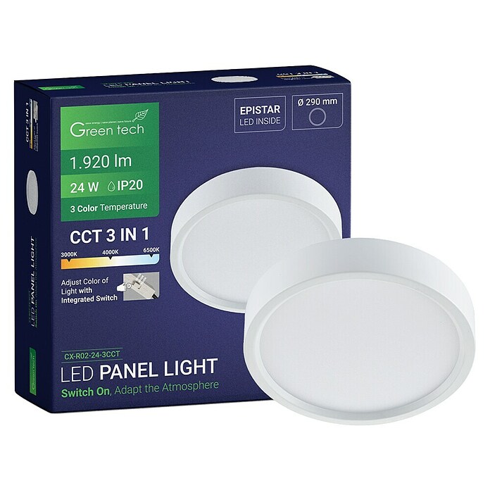 Green Tech LED panel  (24 W, Ø x V: 29 x 4 cm, Bijela) | BAUHAUS