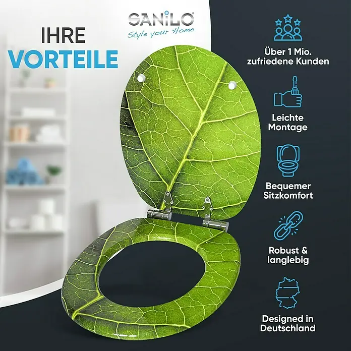 SANILO WC-Sitz Blatt mit Absenkautomatik - MDF, Grün, Mit Absenkautomatik