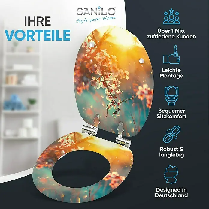 SANILO WC-Sitz Kirschblüte mit Absenkautomatik - MDF, Orange, Mit Absenkautomatik