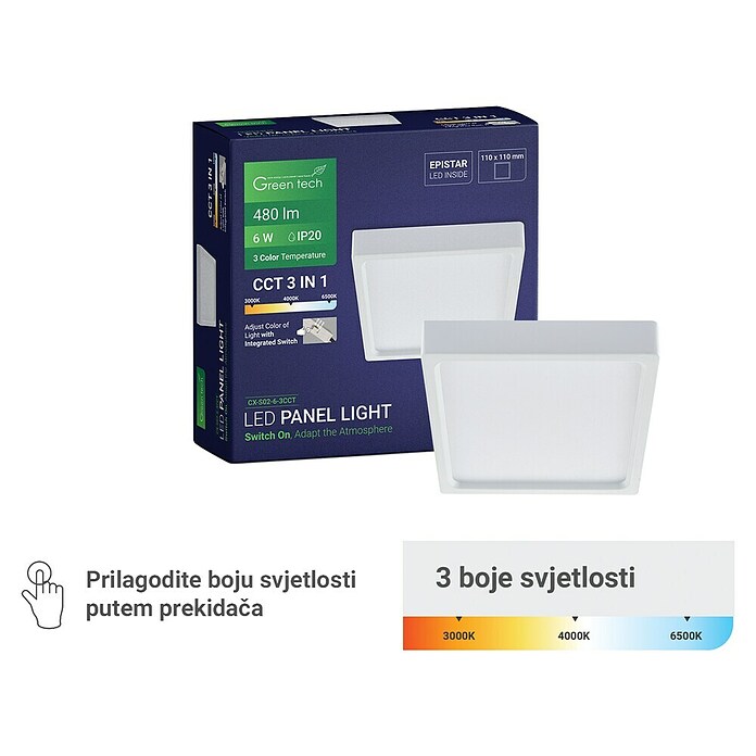 Green Tech LED panel  (6 W, D x Š x V: 110 x 110 x 40 mm, Bijela) | BAUHAUS