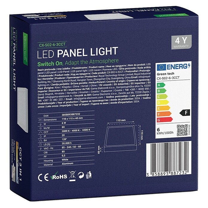 Green Tech LED panel  (6 W, D x Š x V: 110 x 110 x 40 mm, Bijela) | BAUHAUS