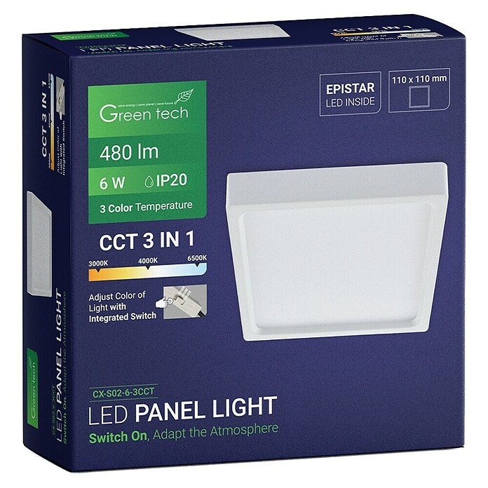 Green Tech LED panel  (6 W, D x Š x V: 110 x 110 x 40 mm, Bijela) | BAUHAUS