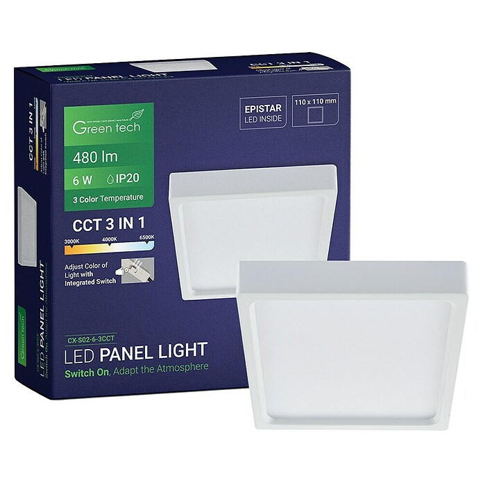 Green Tech LED panel  (6 W, D x Š x V: 110 x 110 x 40 mm, Bijela) | BAUHAUS