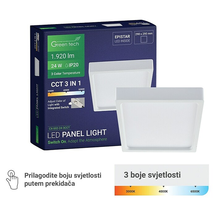 Green Tech LED panel  (24 W, D x Š x V: 290 x 290 x 40 mm, Bijela) | BAUHAUS