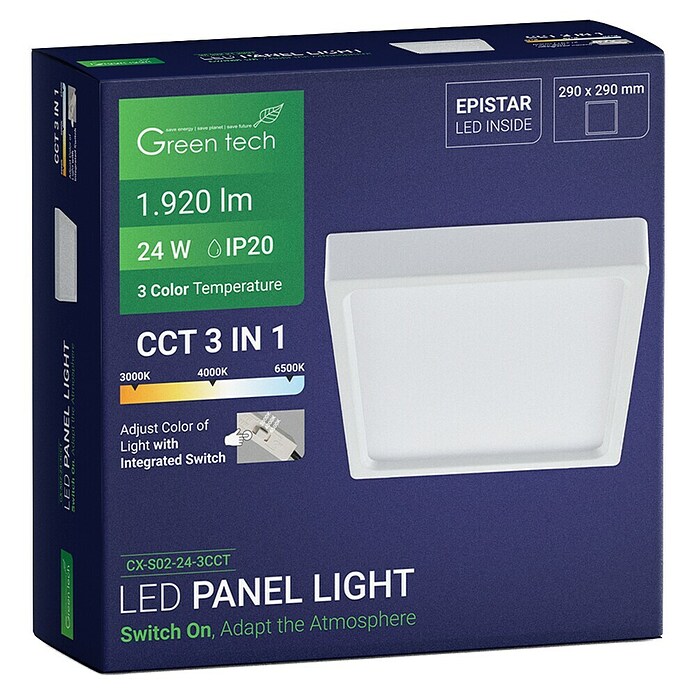 Green Tech LED panel  (24 W, D x Š x V: 290 x 290 x 40 mm, Bijela) | BAUHAUS