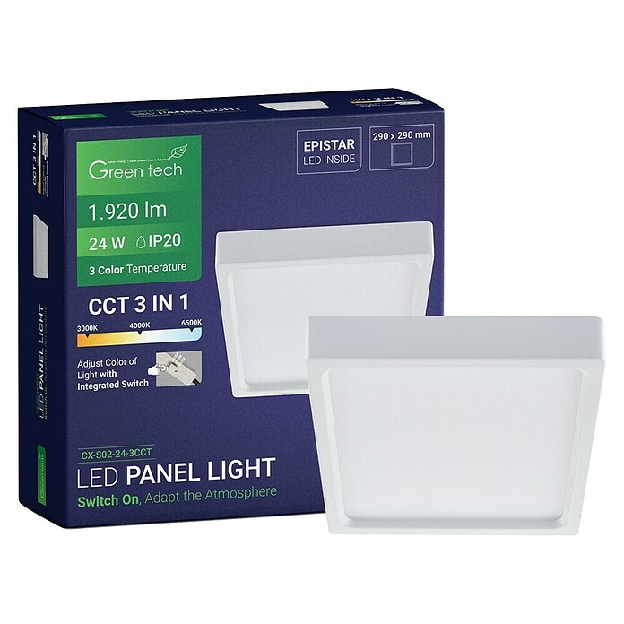 Green Tech LED panel  (24 W, D x Š x V: 290 x 290 x 40 mm, Bijela) | BAUHAUS