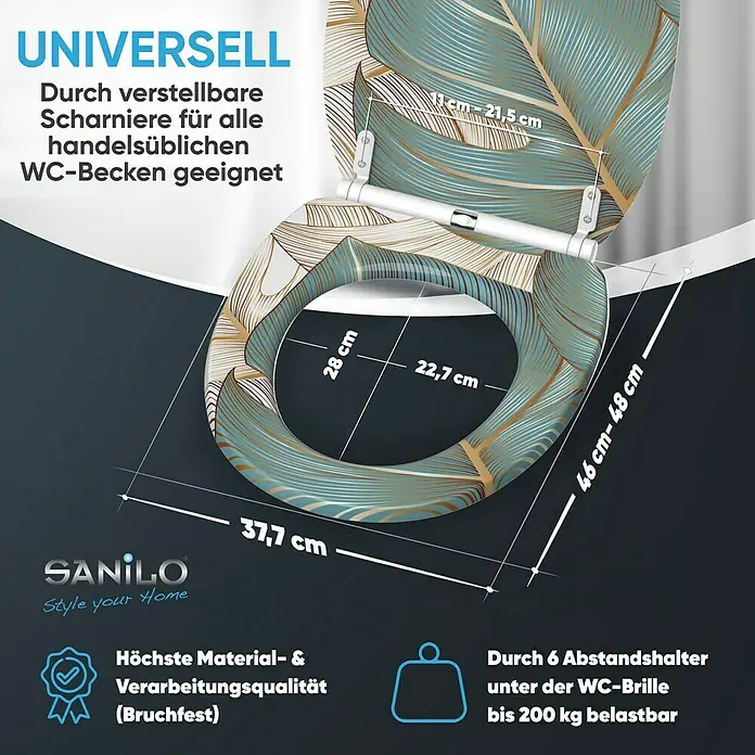 SANILO WC-Sitz Beautiful mit Schnellverschluss - MDF, Blau, Mit Absenkautomatik