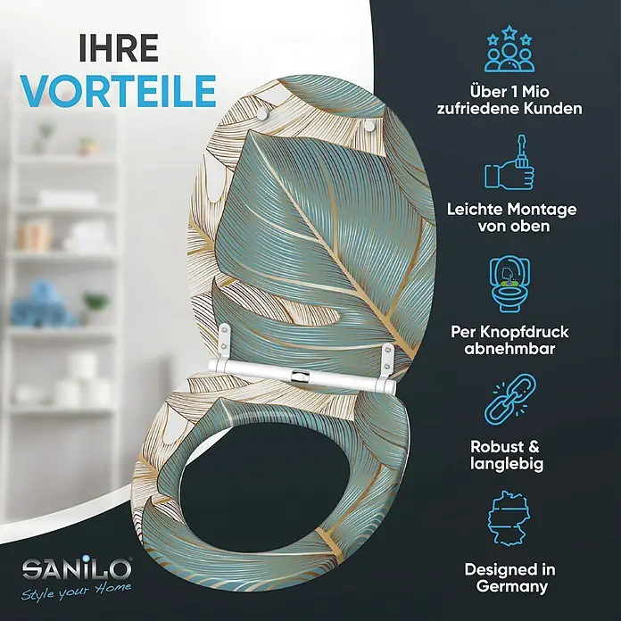 SANILO WC-Sitz Beautiful mit Schnellverschluss - MDF, Blau, Mit Absenkautomatik