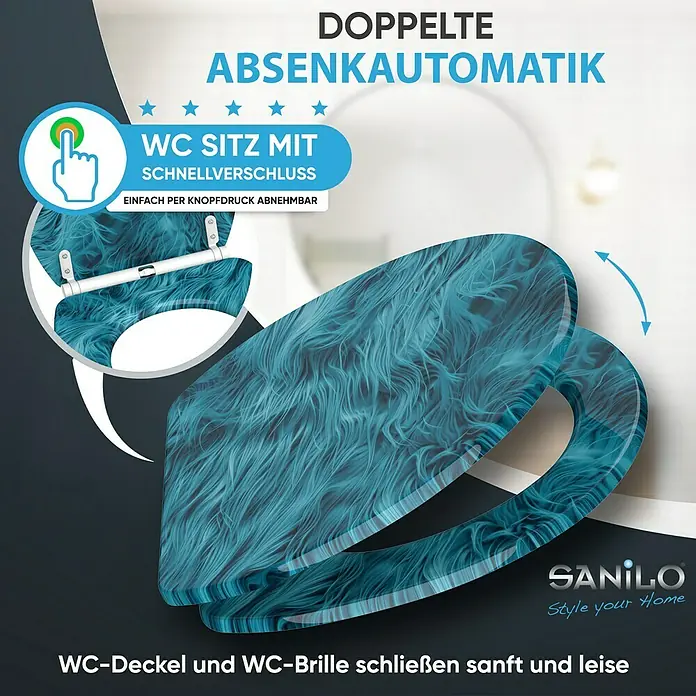 SANILO WC-Sitz Fluffy mit Schnellverschluss - MDF, Blau, Mit Absenkautomatik