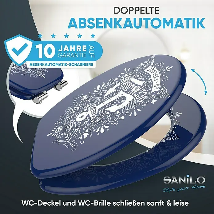 SANILO WC-Sitz Anker mit Absenkautomatik - MDF, Blau, Mit Absenkautomatik