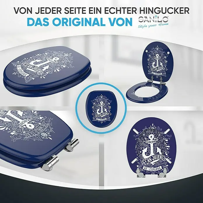 SANILO WC-Sitz Anker mit Absenkautomatik - MDF, Blau, Mit Absenkautomatik